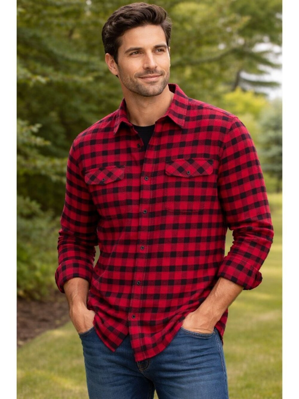 Columbia Men’s Flare Gun Stretch Flannel Shirt 2XL Red Black Plaid Button Up Out